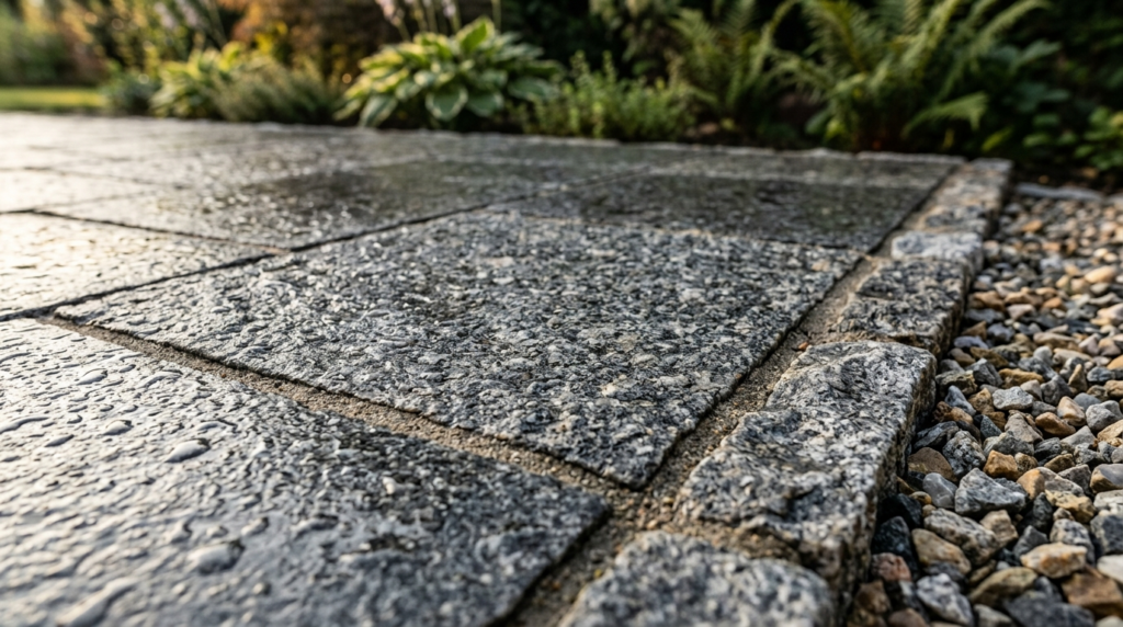 Close-up detail shot of high-quality granite stone pavers sh