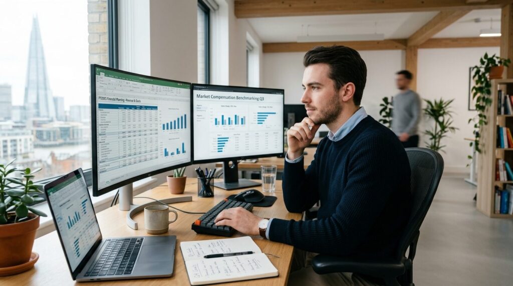Photorealistic image of a young professional man sitting at 