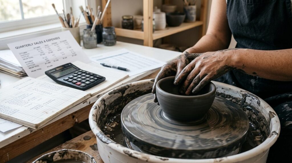 Close-up professional photograph of hands crafting ceramic p
