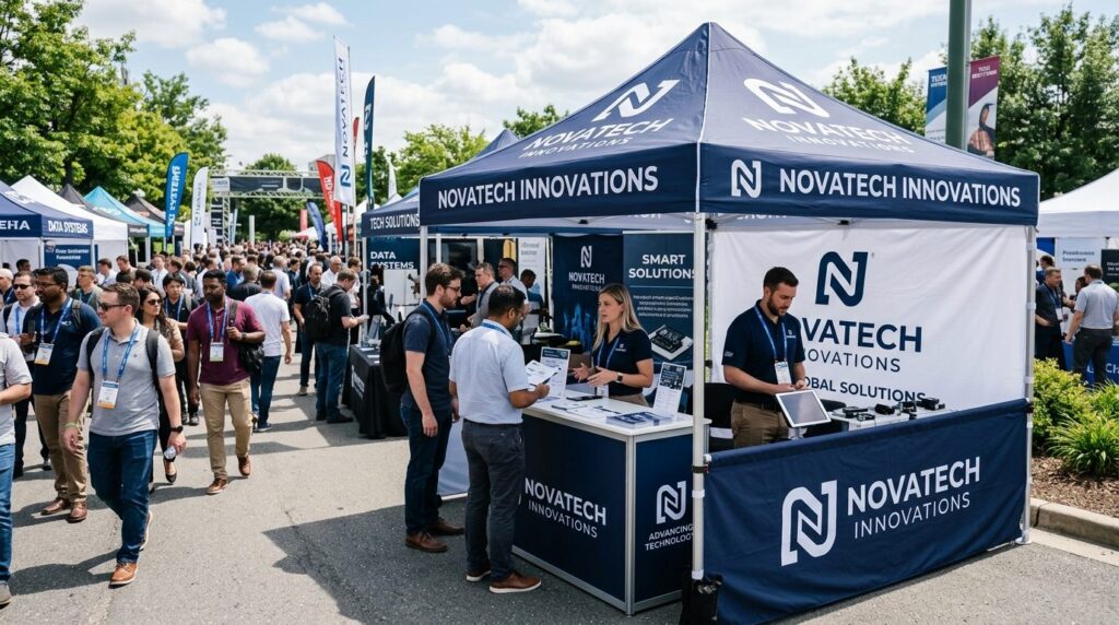 High-quality image of a custom-branded pop-up tent with comp