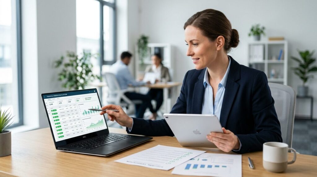 Professional stock photo of a confident person reviewing doc